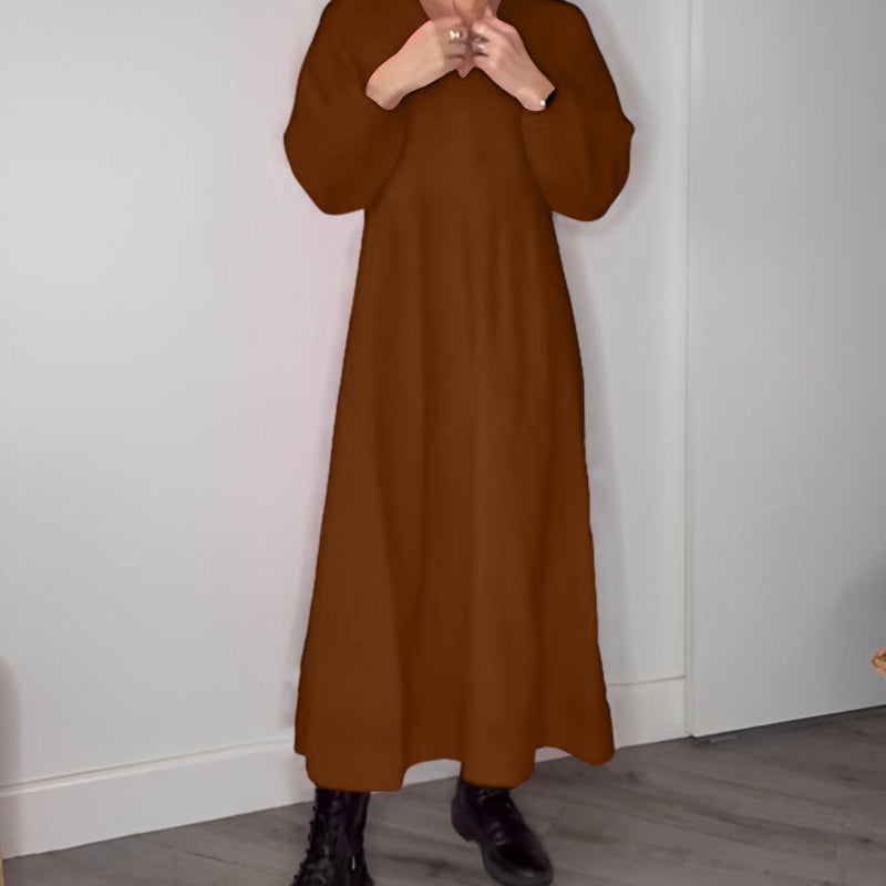 Robe élégante à col en V et manches longues