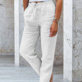 Pantalon décontracté à jambe droite de couleur unie