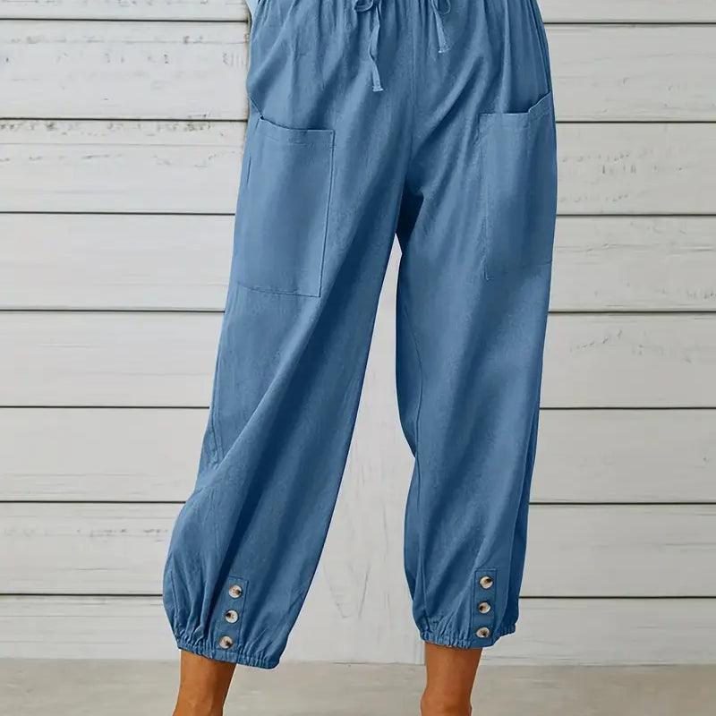 Luciane | Pantalon à cordon et boutons pour femme