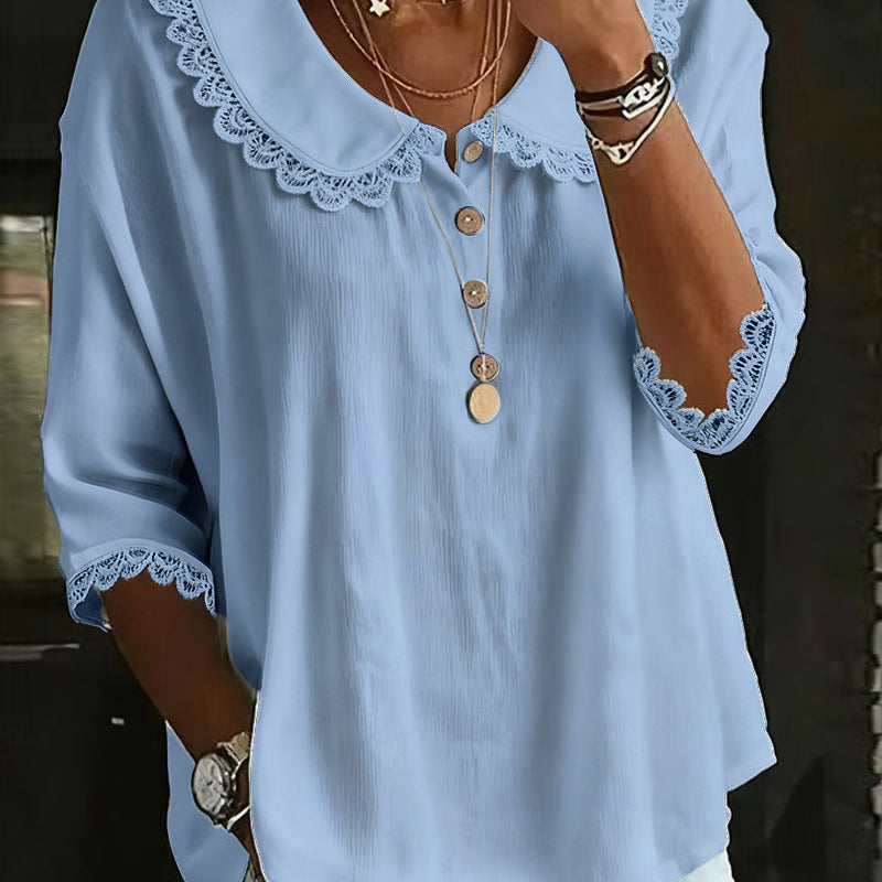 Blouse Dentelle Insérée Col Claudine