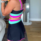Maillot de bain trois pièces élégant à blocs de couleurs