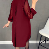 Robe plissée en maille patchwork de couleur unie