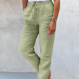 Pantalon décontracté à jambe droite de couleur unie