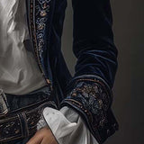 Veste Longue Femme Vintage Bleu Marine Brodée