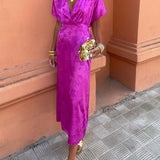 Robe élégante taille V profond de couleur unie