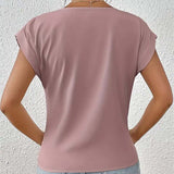 T-shirt Col V Uni Élégant à Manches Courtes