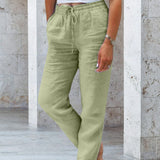 Pantalon décontracté à jambe droite de couleur unie