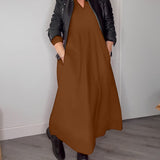 Robe élégante à col en V et manches longues