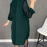 Robe plissée en maille patchwork de couleur unie