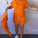 Ensemble ample à capuche et manches courtes de couleur unie