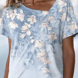 T-shirt col V à imprimé fleuri