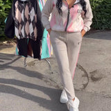 Ensemble Deux Pièces Haut À Zip Et Pantalon À Carreaux