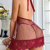 Dentelle Florale Halterneck Nuisette Lingerie Avec String