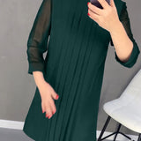 Robe plissée en maille patchwork de couleur unie