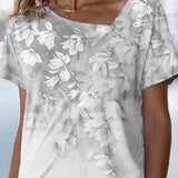 T-shirt col V à imprimé fleuri