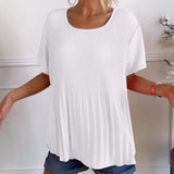 Blouse plissée col rond uni