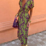 Robe midi imprimé floral à col V