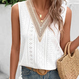 Tank Top Avec Une Broderie à Oeillets et un Panneau de Dentelle