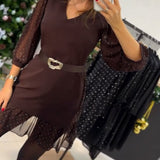 Robe Élégante À Col En V Et Motif Patchwork