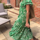 Robe longue à manches courtes imprimée de fleurs