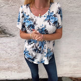 T-Shirt À Col Rond Imprimé Floral Plissé