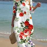 Robe élégante à col rond et imprimé floral