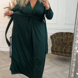 Robe sexy unie avec manches longues