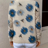 Pull Manches Longues Col En V Jacquard