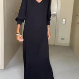 Robe décontractée à col en V de couleur unie