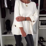 Pull tendance à boutons et col rond de couleur unie