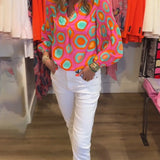Blouse décontractée à manches longues et imprimé géométrique