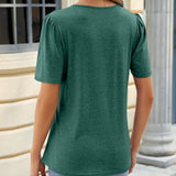 T-shirt à col en U froncé de couleur unie