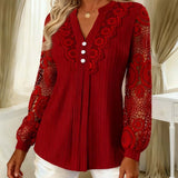 Blouse Dentelle Panneaux Manches Longues Col V