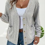 Veste manches longues col V couleur unie
