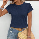 T-Shirt Col Rond Couleur Unie À Manches Courtes