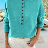 Pull décontracté à simple boutonnage de couleur unie