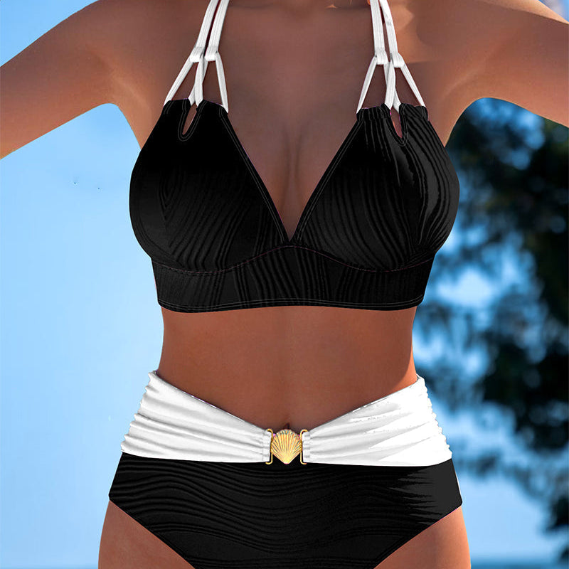 Maillot de Bain Double bretelle Haute taille Couleur contrastée