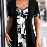 Blouse Imprimée Faux Deux Pièces Irrégulière