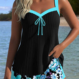 Tankini Col En V Imprimé Boxer De Sport