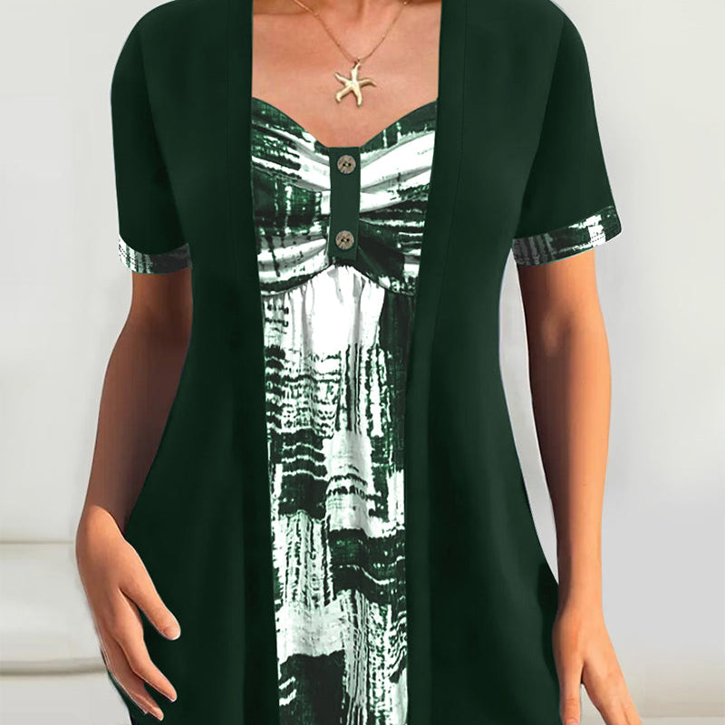 Blouse Imprimée Faux Deux Pièces Irrégulière