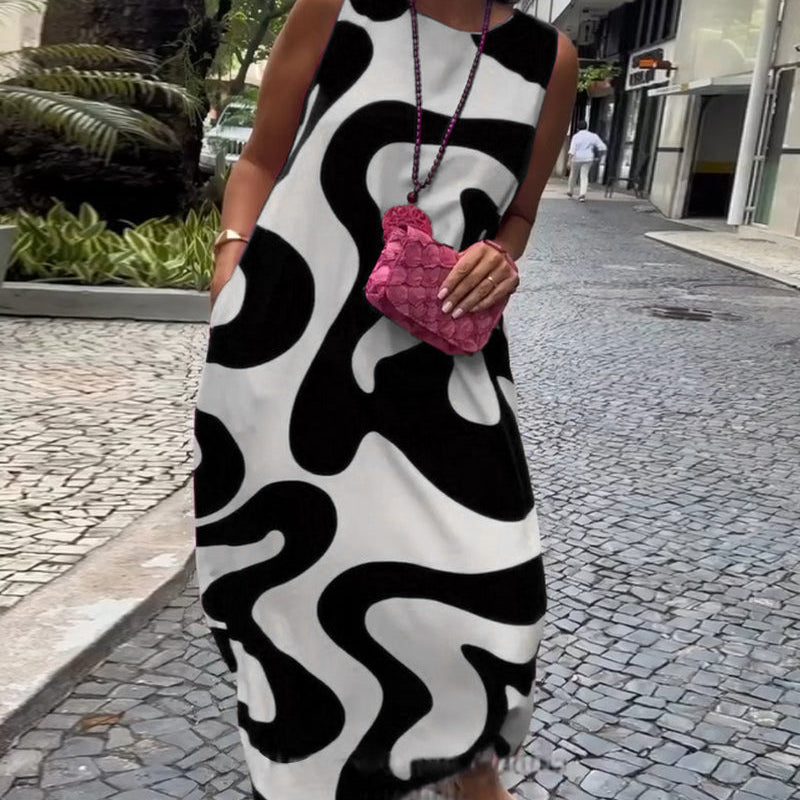 Robe Sans Manches Col Rond Avec Imprimé Géométrique