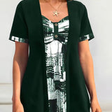 Blouse Imprimée Faux Deux Pièces Irrégulière