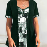 Blouse Imprimée Faux Deux Pièces Irrégulière