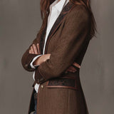 Blazer Femme à Motif Herringbone avec Panneaux Imprimés