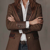 Blazer Femme à Motif Herringbone avec Panneaux Imprimés