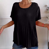 Blouse plissée col rond uni