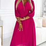 Robe à col en V de couleur unie à la taille