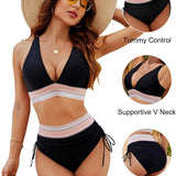 Bikini taille haute gainante à motif colorblock – maintien, confort et style tendance