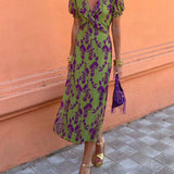 Robe midi imprimé floral à col V