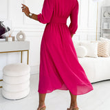 Robe à col en V de couleur unie à la taille